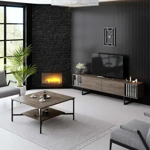 TV stolek Chrome Line - Walnut, Black