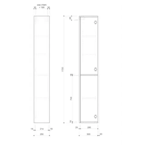 SAPHO ESPACE skříňka 25x172x32cm, 1x dvířka, levá/pravá, bílá lesk ESC120-3030