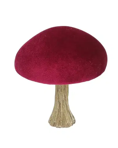 Dekorace Velvet Mushroom 17 cm ruby