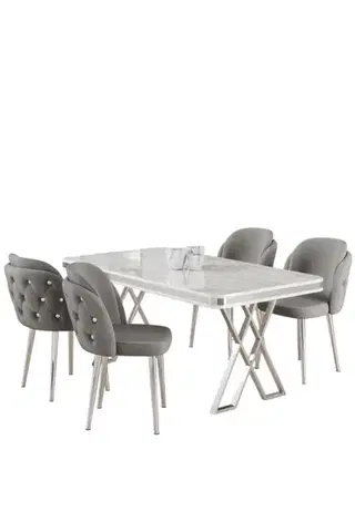 Dining Table & Chairs Set (5 Pieces) Rigel - White, Chrome, Grey