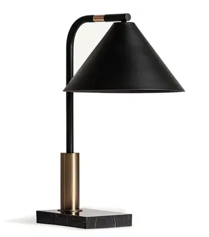 Estila Art deco stolní černá matná lampa Zar s kovovým nastavitelným stínítkem s černou mramorovou podstavou s bílými žilkami 55 cm