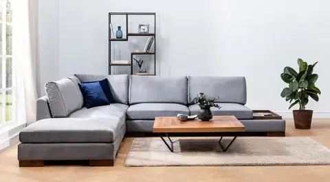 Hanah Home Rohová sedací souprava s taburetem TULIP levá tmavě šedá