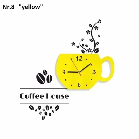 Coffee House dekorační hodiny do kuchyně žlutá