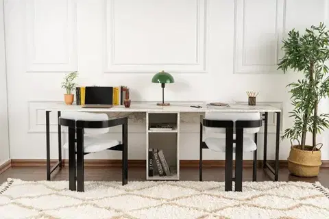 Psací stůl Twin Study Desk - Freesia Marble, Black