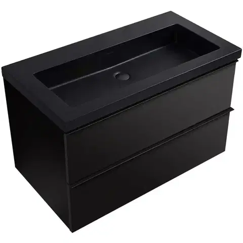 CERANO Koupelnová skříňka Velora černá matná, úchytka černá + umyvadlo z lit. mramoru Ovo černá matná 80,5x58x46,5  CER-979957