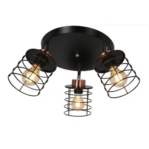 Stropní lampa černá/zlatá deska 3xE27 Globe