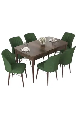 Extendable Dining Table & Chairs Set (7 Pieces) Nef - Baroque, Khaki