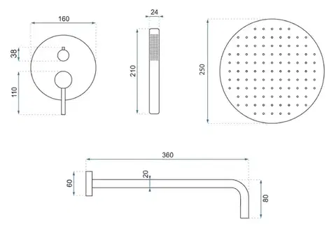 REA Podomítková sprchová sada Lungo Titan  + BOX REA-P6363