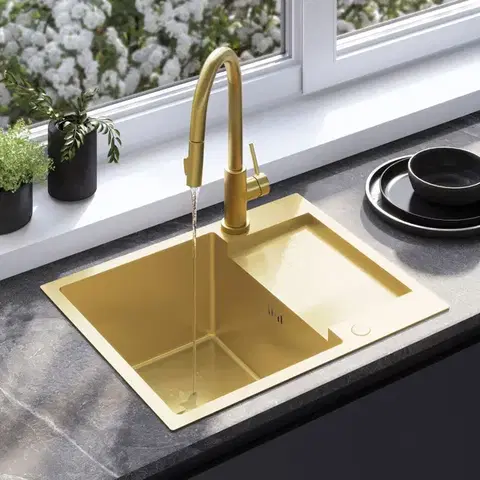 REA Ocelový dřez Paul BRUSH GOLD s kuchyňskou baterií KPL-96010