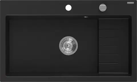 MEXEN Omar granitový dřez 800 x 480 mm, černá, sifon chrom 6520801005-77