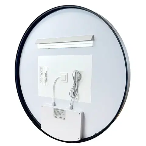 Mereo Zrcadlo kulaté pr. 60 cm, LED osvětlení a odmlžování, černý rám CN164