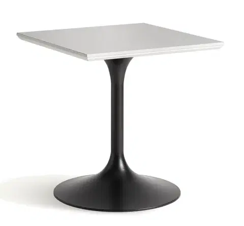 Estila Art deco čtvercový kovový barový stůl Lebi s hladkou oblou černou nohou s vrchní porcelánovou bílou deskou 75 cm