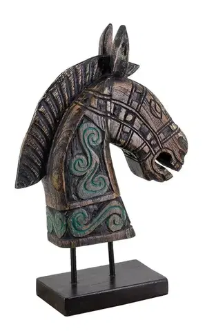 Estila Designová vintage dekorace Cavaliero v podobě hlavy koně z teakového dřeva v tmavých hnědých odstínech 48 cm