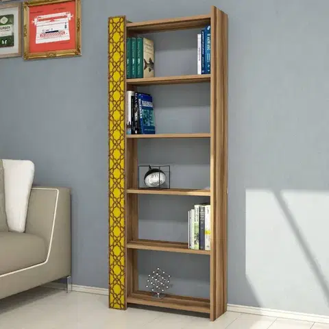 Knihovna City - Walnut, Yellow