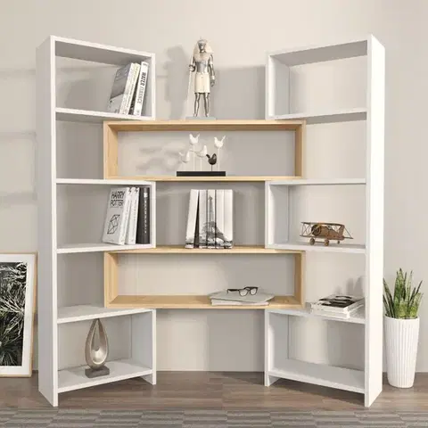 Knihovna Poyraz - White, Oak
