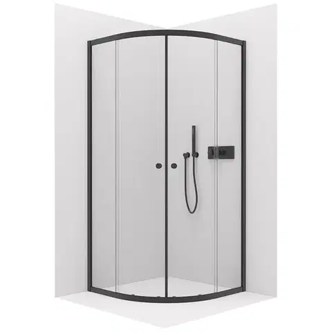 CERANO Sprchový kout Orso L/P 5 mm čtvrtkruh R550 černá, transparentní sklo 90x90x195  posuvný CER-650473
