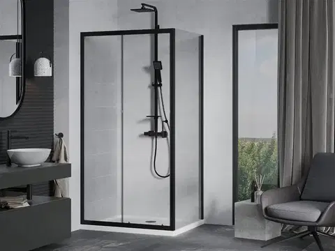 MEXEN/S Apia Sprchový kout 90x70, transparent, černá + vanička se sifonem 840-090-070-70-00-4010B