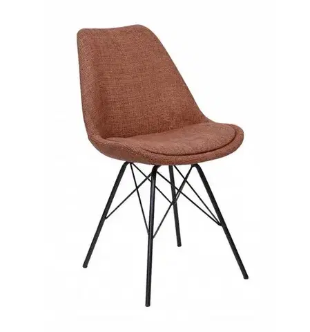 Estila Designová retro hnědá jídelní židle Scandinavia s čalouněním s žinylkovým potahem a černou kovovou podstavou 50 cm