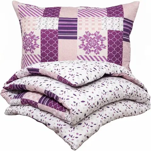 4Home Krepové povlečení Patchwork violet, 140 x 200 cm, 70 x 90 cm
