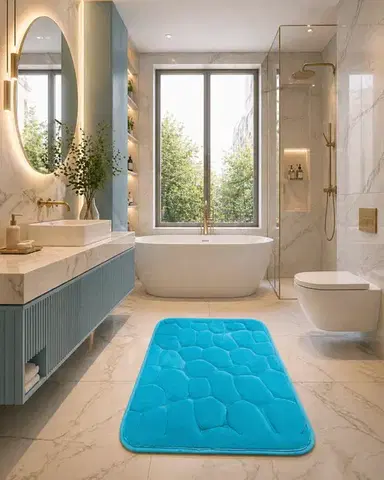 BO-MA, Protiskluzová koupelnová předložka 3D 0133 tyrkys, 50x80, modrá, koupelna