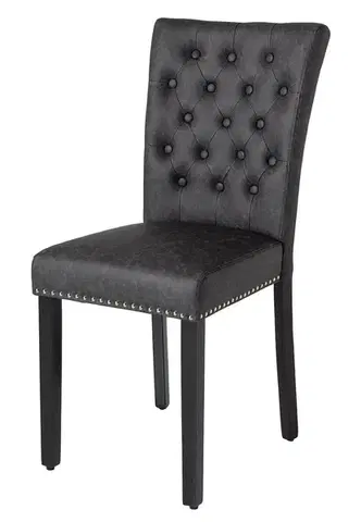 Estila Chesterfield jídelní čalouněná židle Silloth s černým koženým potahem se stříbrnými nýty s vysokým opěradlem 95 cm