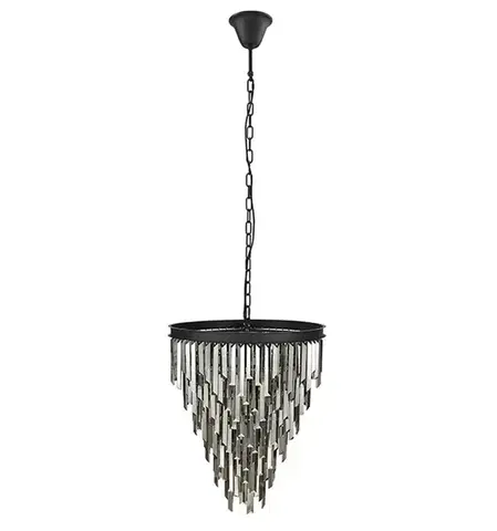 Estila Luxusní glamour kulatý šedý závěsný lustr Cyrilla s kovovou konstrukcí a skleněnými ozdobami 58 cm