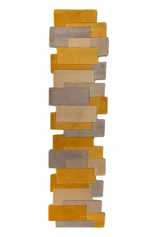 Flair Rugs, Běhoun Abstract Collage Ochre/Natural, 60x230, žlutá, chodba / předsíň