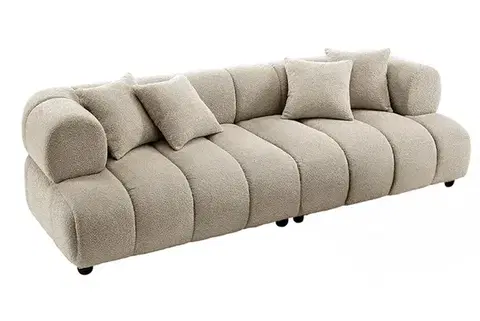 Estila Moderní buklé trojsedačka Rolly v šedobéžovém odstínu greige s hlubokým prošíváním s cloud designem a polštáři 255 cm