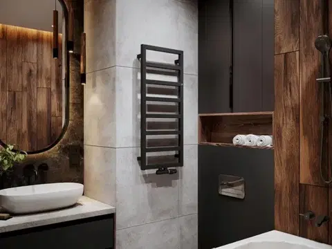 HOPA Koupelnový radiátor PERTH černá barva Barva Černá , Doporučená topná tyč (W) 600, Rozměr A 60, Rozměr C 120, Skutečný rozměr radiátoru (v mm) 600 x 1200 mm, Typ připojení Středové 50 mm RADPER601231SP