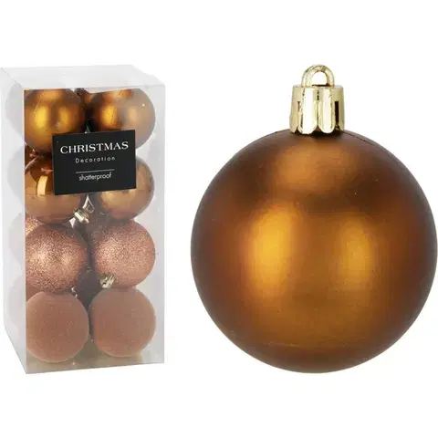 Sada 16 ks vánočních ozdob Festive Sparkles, zlatohnědá, pr. 6 cm, plast, pr. 6 cm