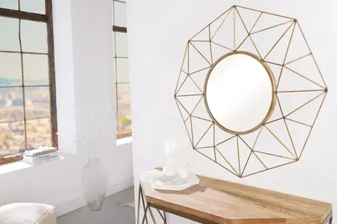Estila Designové kulaté art deco zrcadlo Xoia s kovovým rámem s diamantovým designem v matné zlaté barvě 80 cm