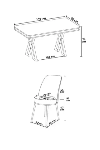 Dining Table & Chairs Set (5 Pieces) Vals - White, Chrome, Black