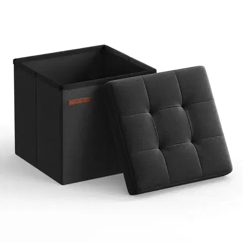 SONGMICS Skládací úložná stolička 30 x 30 x 30 cm nosnost 130 kg černá