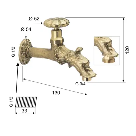 SAPHO Retro zahradní ventil s rozetou, bronz CH123