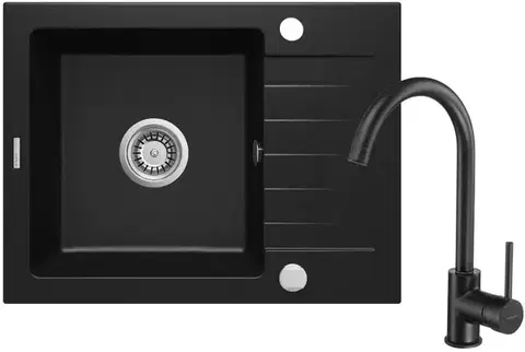 DEANTE Zorba černá Granitový dřez včetně baterie, 1 bowl s odkapávačem ZQZAN11A