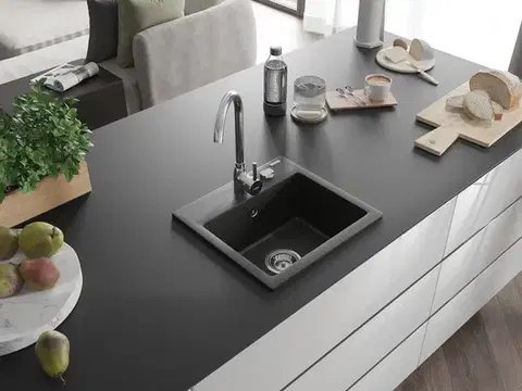 MEXEN Milo granitový dřez 1-miska 435x410 mm, černá / kovové zlato 6505441000-75