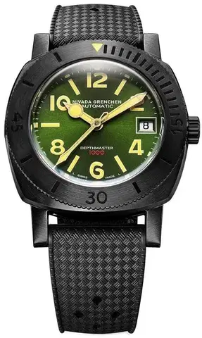 Nivada Grenchen Depthmaster Numerals - Black and Green - Brown Racing Strap