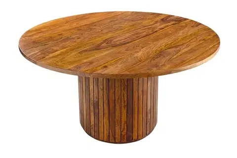 Estila Art deco masivní kulatý jídelní stůl Gire v hnědé barvě s válcovou nohou s lakovaným povrchem 140 cm