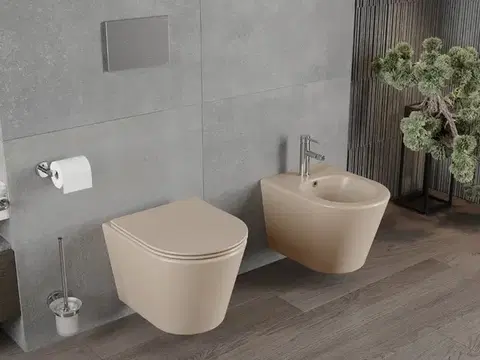 MEXEN RICO závěsná WC mísa včetně sedátka s slow-slim, duroplast, cappuccino mat 30724064
