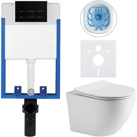 CERANO Kompletní WC set Profi/Cesso bílá lesklá WC tlačítko Line/Černá lesklá pro zazdění 49x36  CER-8050BD84240