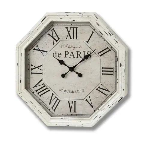 Estila Stylové vintage nástěnné závěsné osmiúhelníkové hodiny Antiquite de Paris v bílé barvě s patinou s římskými čísly 63 cm