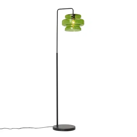Retro stojací lampa černá se zeleným sklem - Denise