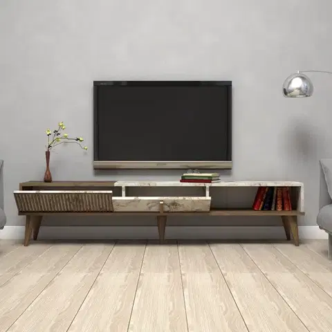 TV stolek Milan - Walnut, White Marble