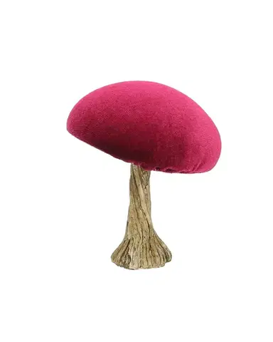 Dekorace Velvet Mushroom 10 cm ruby