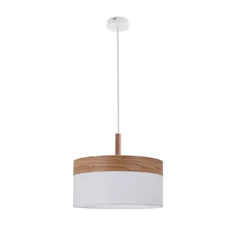 Závěsná lampa Orto bílá + dřevěná 1x60W E27 stínidlo hnědá + bílá