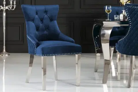 Estila Zámecká chesterfield židle Eleanor v modré barvě ze sametu 97cm