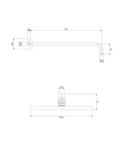 OMNIRES SLIMLINE hlavová sprcha včetně ramena, o25 cm grafit /GR/ WGSET1GR