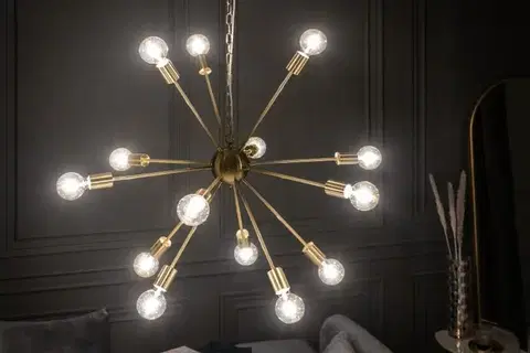 Estila Art-deco designový lustr Astra zlaté barvy ve tvaru paprsků 87cm