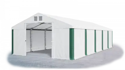 Skladový stan 5x10x2,5m střecha PVC 560g/m2 boky PVC 500g/m2 konstrukce ZIMA PLUS Bílá Bílá Zelená