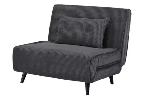 Estila Designové skandinávské rozkládací křeslo Kurt tmavě šedé barvy s manšestrovým potahem 100 cm